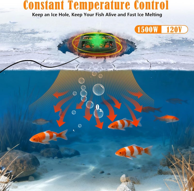 SprintGy Floating & Submersible Pond Heater, 1500W Pond Heaters for Outdoor Ponds with Fish, Thermostat Control Pond Deicer with Indicator Lights, Koi Pond Stock Tank Water Trough Heater for Winter - Image 3